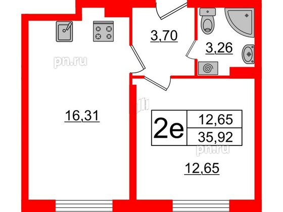 Квартира в ЖК Верево Сити, 1 комнатная, 35.92 м², 4 этаж