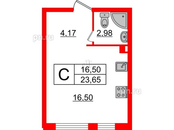 Квартира в ЖК Верево Сити, студия, 23.65 м², 2 этаж