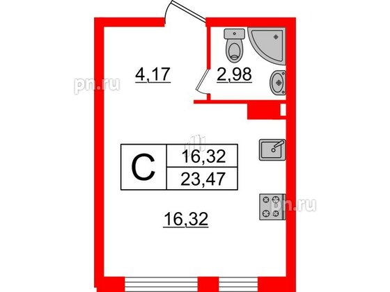 Квартира в ЖК Верево Сити, студия, 23.47 м², 4 этаж