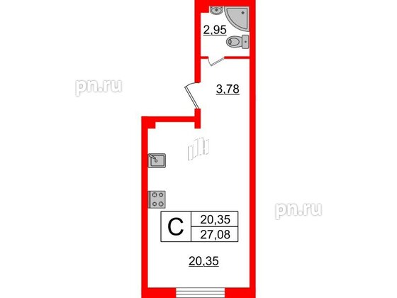 Квартира в ЖК Верево Сити, студия, 27.08 м², 2 этаж