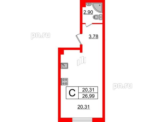 Квартира в ЖК Верево Сити, студия, 26.99 м², 3 этаж