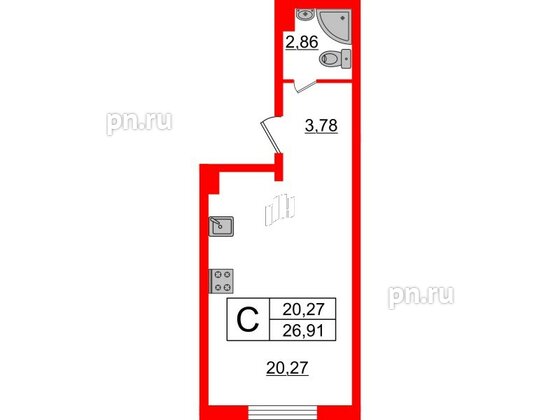 Квартира в ЖК Верево Сити, студия, 26.91 м², 4 этаж