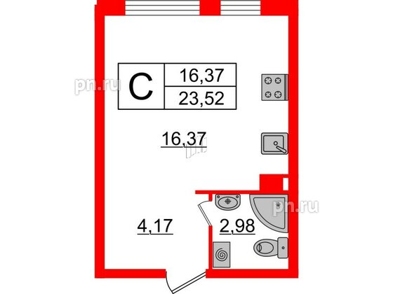 Квартира в ЖК Верево Сити, студия, 23.52 м², 3 этаж