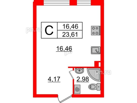 Квартира в ЖК Верево Сити, студия, 23.61 м², 2 этаж