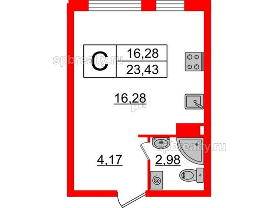 Квартира в ЖК Верево Сити, студия, 23.43 м², 4 этаж