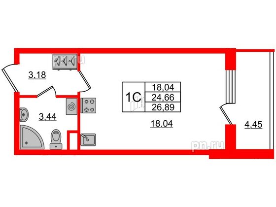 Квартира в ЖК Солнечный город. Резиденции, студия, 24.66 м², 1 этаж