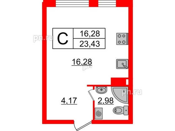 Квартира в ЖК Верево Сити, студия, 23.43 м², 4 этаж