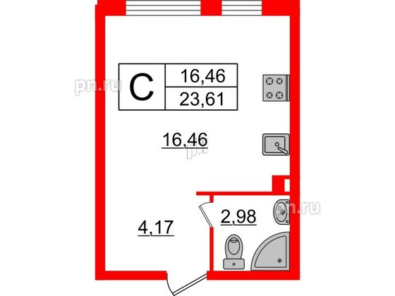 Квартира в ЖК Верево Сити, студия, 23.61 м², 2 этаж