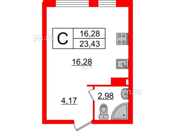 Квартира в ЖК Верево Сити, студия, 23.43 м², 4 этаж