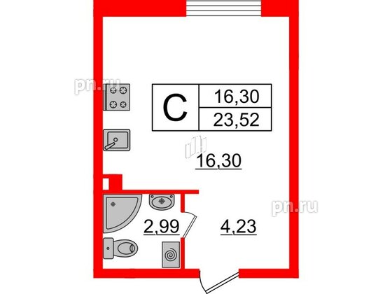 Квартира в ЖК Верево Сити, студия, 23.52 м², 2 этаж