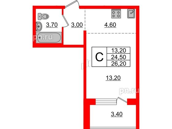 Квартира в ЖК Сибирь, студия, 26.2 м², 2 этаж