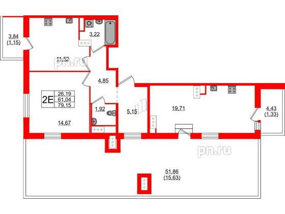 Квартира в ЖК Янила Драйв 3, 2 комнатная, 66 м², 7 этаж