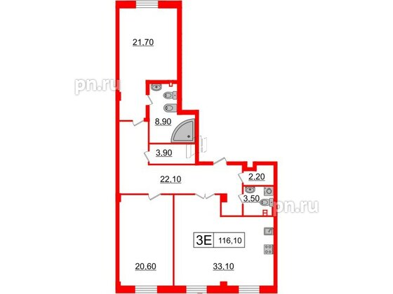 Квартира в ЖК Royal Park, 2 комнатная, 116.1 м², 1 этаж