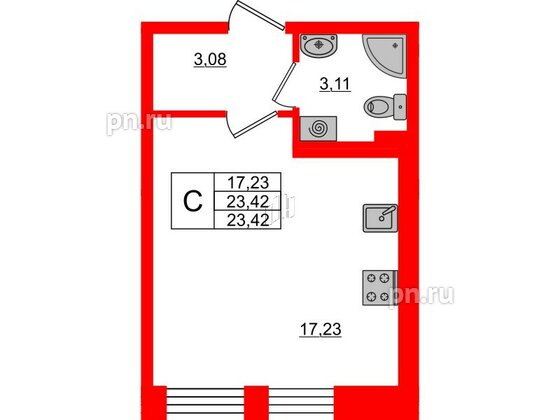 Квартира в ЖК Стороны Света, студия, 23.42 м², 1 этаж