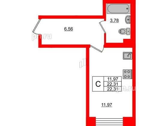 Квартира в ЖК Стороны Света, студия, 22.31 м², 1 этаж