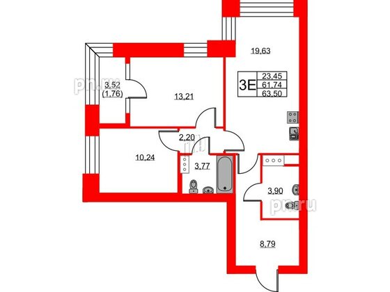 Квартира в ЖК NEWПИТЕР, 2 комнатная, 64.4 м², 4 этаж