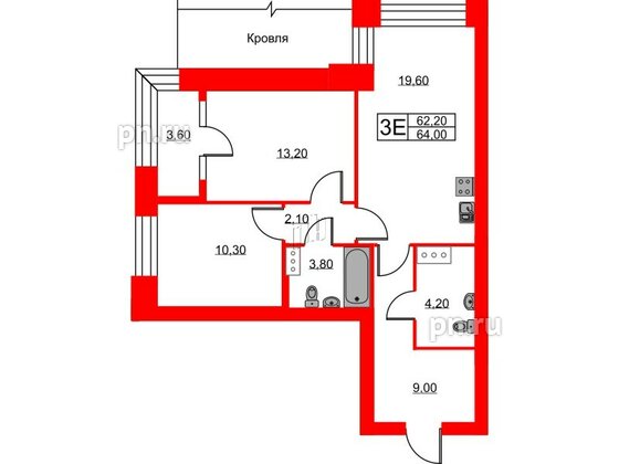 Квартира в ЖК NEWПИТЕР, 2 комнатная, 64 м², 2 этаж