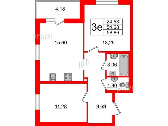 Квартира в ЖК ЦДС Новосаратовка «Город первых», 2 комнатная, 54.68 м², 7 этаж