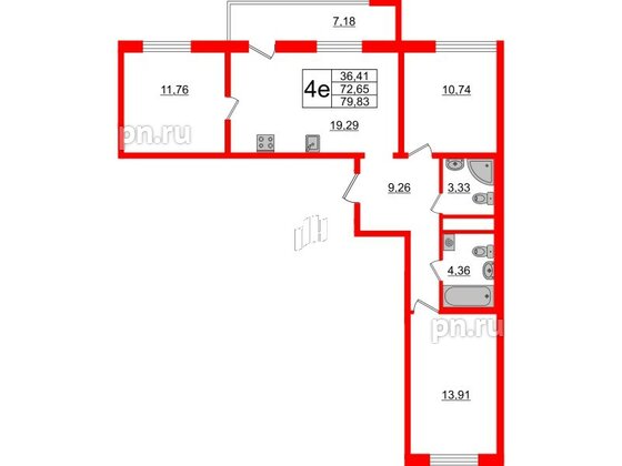 Квартира в ЖК ЦДС Новосаратовка «Город первых», 3 комнатная, 72.65 м², 9 этаж