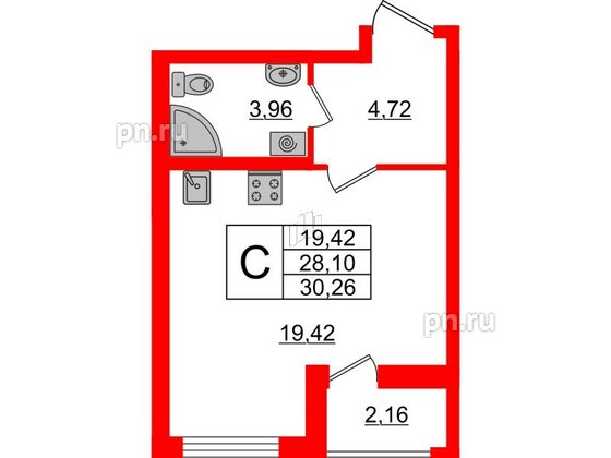 Квартира в ЖК ЦДС Новосаратовка «Город первых», студия, 28.1 м², 14 этаж