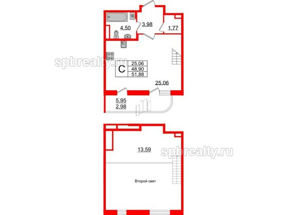 Квартира в ЖК Энфилд, студия, 51.88 м², 1 этаж