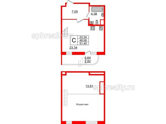 Квартира в ЖК Энфилд, студия, 51.4 м², 1 этаж