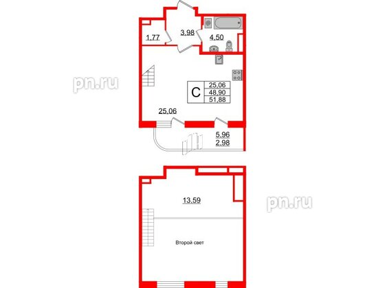 Квартира в ЖК Энфилд, студия, 51.88 м², 1 этаж