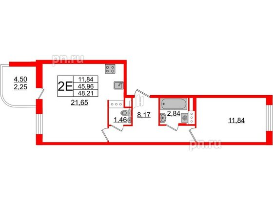 Квартира в ЖК Энфилд, 1 комнатная, 48.21 м², 3 этаж