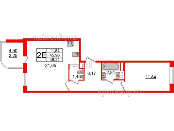 Квартира в ЖК Энфилд, 1 комнатная, 48.21 м², 6 этаж