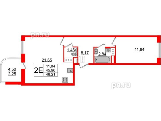 Квартира в ЖК Энфилд, 1 комнатная, 48.21 м², 3 этаж