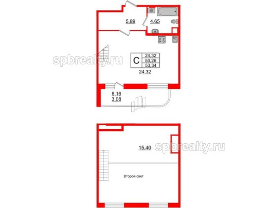 Квартира в ЖК Энфилд, студия, 53.34 м², 1 этаж