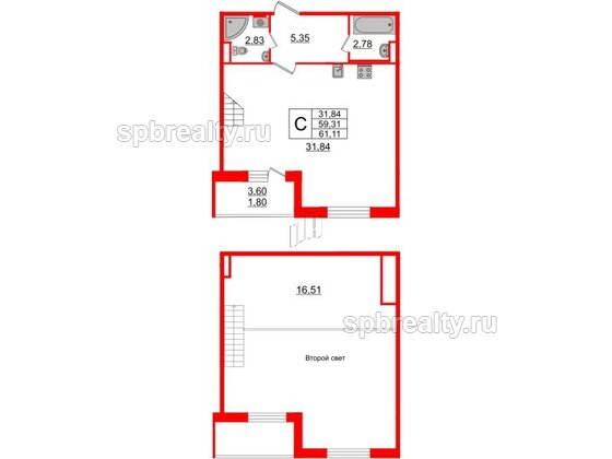 Квартира в ЖК Энфилд, студия, 61.11 м², 1 этаж