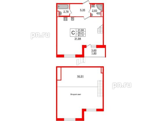 Квартира в ЖК Энфилд, студия, 61.11 м², 1 этаж