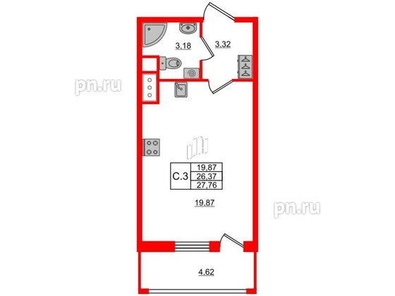 Квартира в ЖК Pulse Premier, студия, 26.3 м², 11 этаж