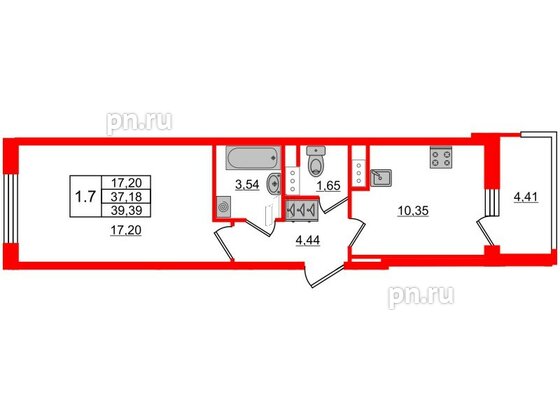 Квартира в ЖК «Пульс Премьер», 1 комнатная, 36.8 м², 4 этаж