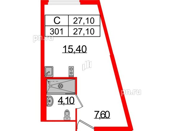 Апартаменты в ЖК ARTStudio M103, студия, 26.6 м², 3 этаж