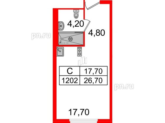 Апартаменты в ЖК ARTStudio M103, студия, 25.8 м², 12 этаж