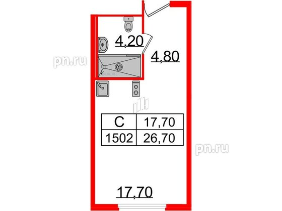 Апартаменты в ЖК ARTStudio M103, студия, 25.9 м², 15 этаж