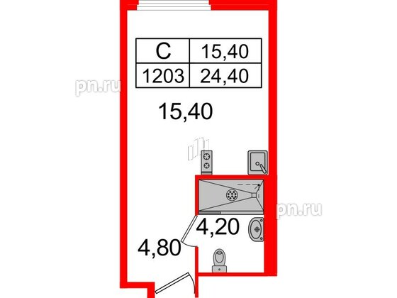 Апартаменты в ЖК ARTStudio M103, студия, 23.6 м², 12 этаж