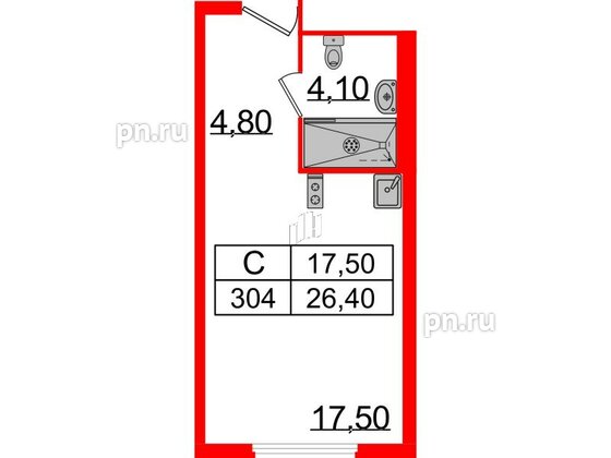 Апартаменты в ЖК ARTStudio M103, студия, 25.5 м², 3 этаж