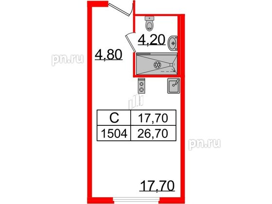 Апартаменты в ЖК ARTStudio M103, студия, 25.8 м², 15 этаж