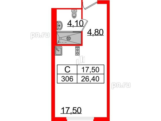 Апартаменты в ЖК ARTStudio M103, студия, 25.5 м², 3 этаж