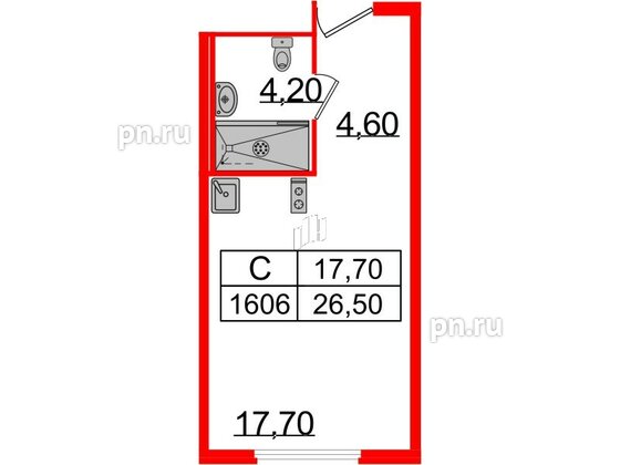 Апартаменты в ЖК ARTStudio M103, студия, 26 м², 16 этаж