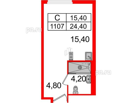 Апартаменты в ЖК ARTStudio M103, студия, 23.6 м², 11 этаж