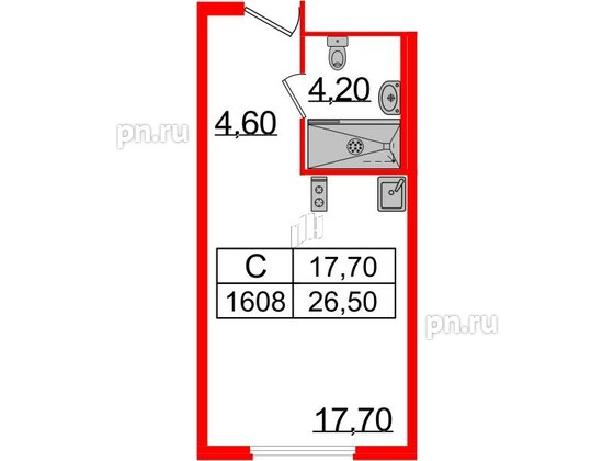 Апартаменты в ЖК ARTStudio M103, студия, 25.9 м², 16 этаж