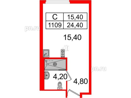 Апартаменты в ЖК ARTStudio M103, студия, 23.6 м², 11 этаж