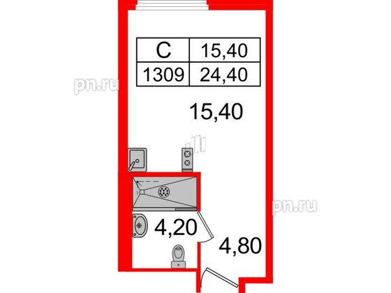 Апартаменты в ЖК ARTStudio M103, студия, 23.6 м², 13 этаж