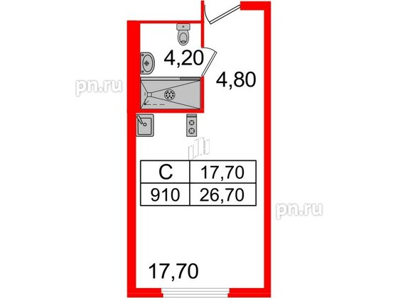 Апартаменты в ЖК ARTStudio M103, студия, 26 м², 9 этаж