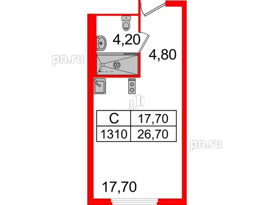 Апартаменты в ЖК ARTStudio M103, студия, 25.8 м², 13 этаж