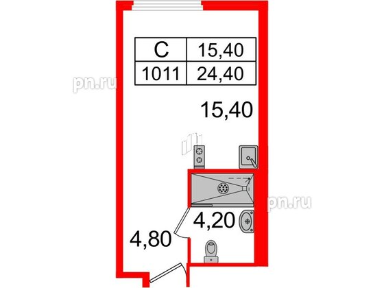 Апартаменты в ЖК ARTStudio M103, студия, 23.8 м², 10 этаж